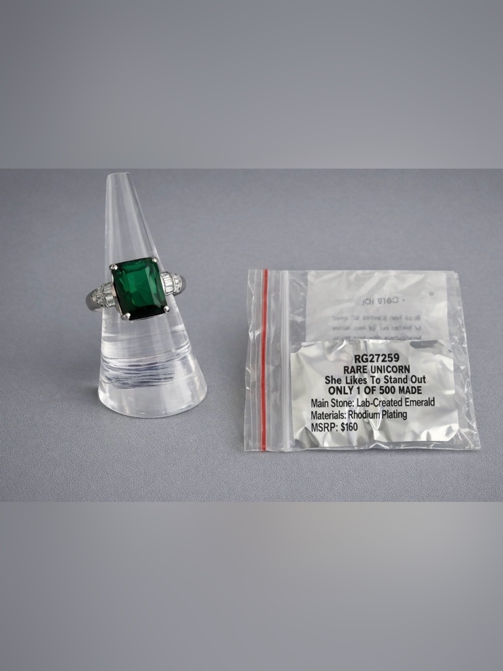 Bomb Party RARE UNICORN RG27859 LC Emerald on Rhodium Size 10